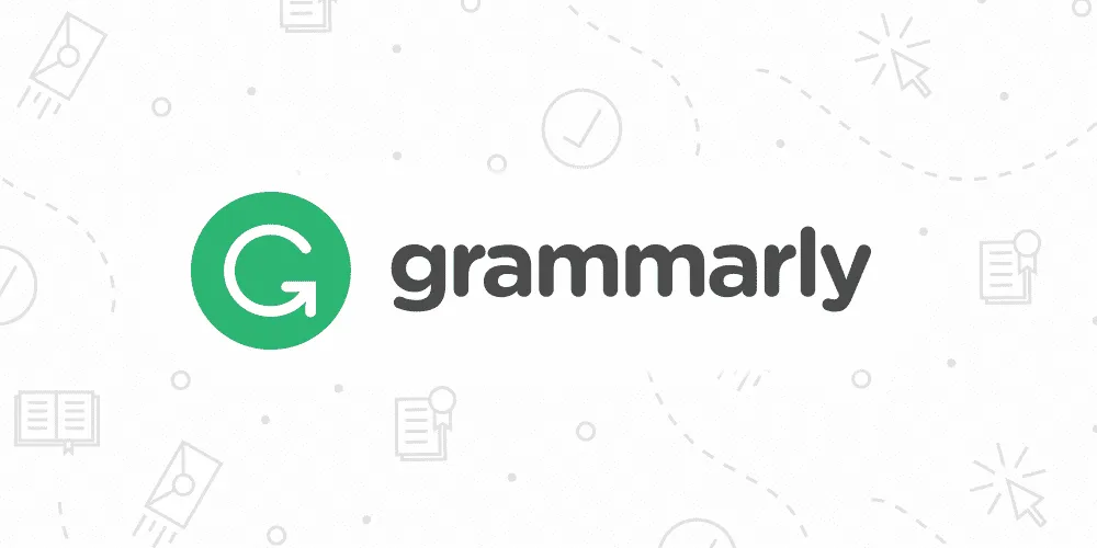 banner with grammarly logo and icon illustrations
